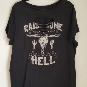 TORRID Shirt Sz3 Tee T-Shirt RAISE SOME HELL SEXY PIN UP Cheesecake